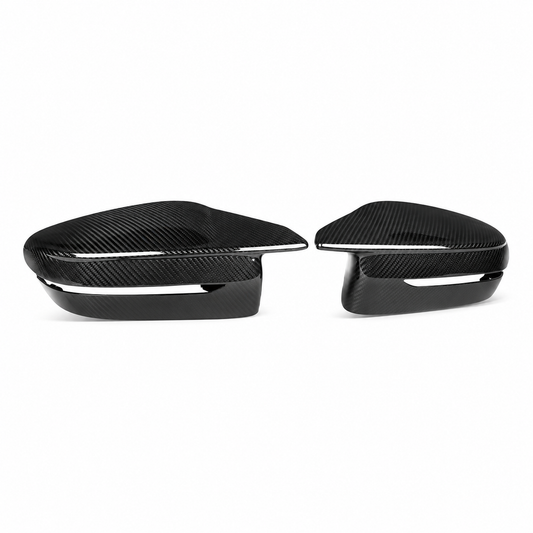 MCarbonique Full-Replacement Dry Carbon Mirror Caps | BMW G80/G82/G87 — product on white background